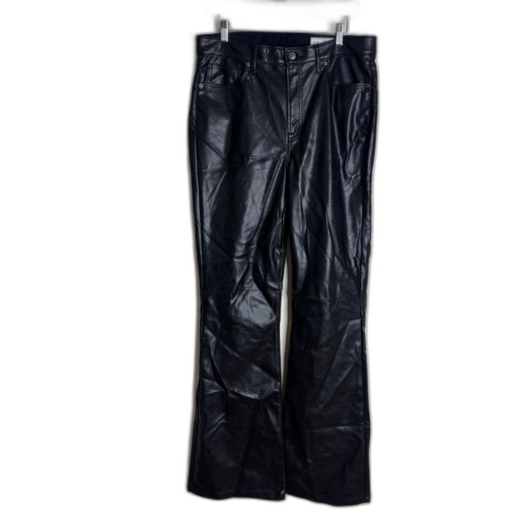 GAP Pants Womens 32 Black 70s Flare High Rise Faux Leather Retro Boho Style - Picture 2 of 13
